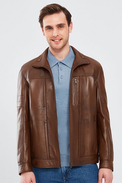 Derimod Bruno Men's Cognac Leather Jacket 21Sge640147