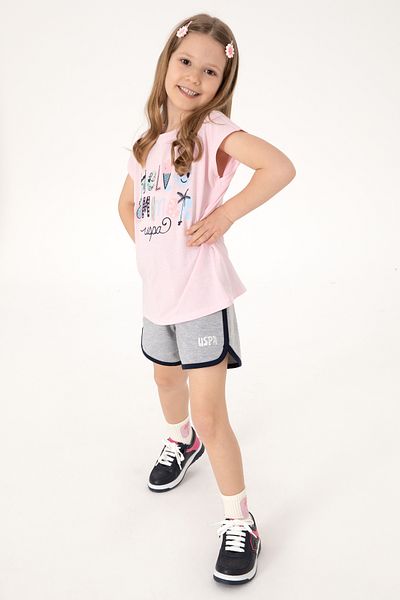 U.S. Polo Assn. Girl's Gray Melange Regular Fit Knitted Shorts 50306297-Vr086