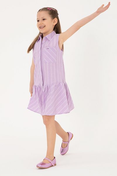 U.S. Polo Assn. Girls Lilac Polo Collar Sleeveless Striped Woven Dress 50306587-Vr034