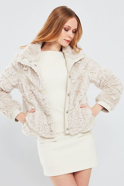 Derimod Melrose Women's White Teddy Leather Coat 22Wgd5019Ff