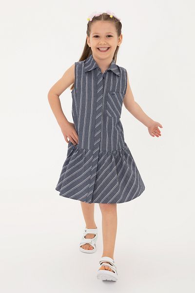 U.S. Polo Assn. Girl's Navy Blue Polo Neck Sleeveless Striped Woven Dress 50306587-Vr033