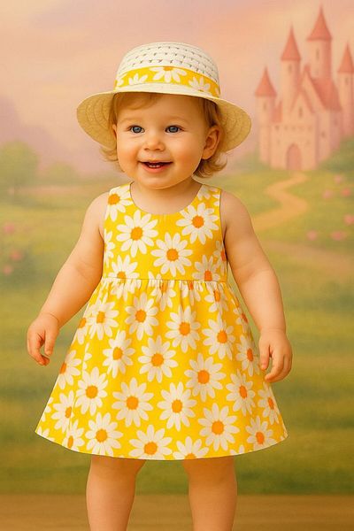 Masal Dünyası Bursa Daisy Patterned Baby Girl Dress with Hat
