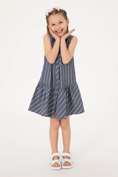 U.S. Polo Assn. Girl's Navy Blue Polo Neck Sleeveless Striped Woven Dress 50306587-Vr033
