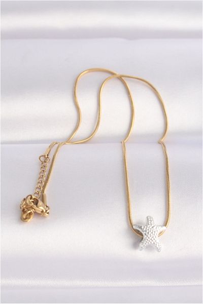 Skygo 316l Steel Starfish Design Silver Necklace with Gold Color Chain, Tj-bko8607