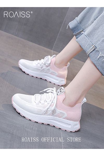 ROAISS Colorblock Running Shoes for Women Sneakers Breathable Mesh Surface Trainers