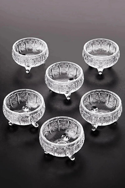 Tanemce 6-Piece Leg Crystal Glass Luxury Snack Bowl / Turkish Delight Bowl / Jam Bowl (8X8X5 Cm)