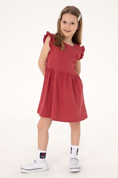 U.S. Polo Assn. Girls' Cherry Ruffle Sleeve Crew Neck Cotton Knitted Dress 50306281-Vr223