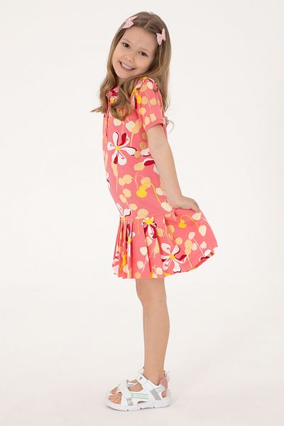 U.S. Polo Assn. Girl's Pink Polo Neck Floral Patterned Pleated Knitted Dress 50300956-Vr167
