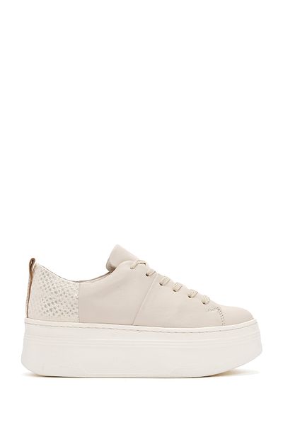 Derimod Beige Leather Sneaker - Thick Sole and Laces, Model 24sfd371118