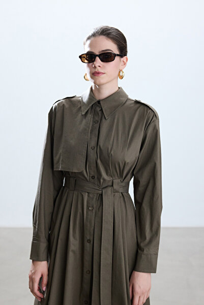 BE BLUE Haki Pamuklu Trenç Elbise