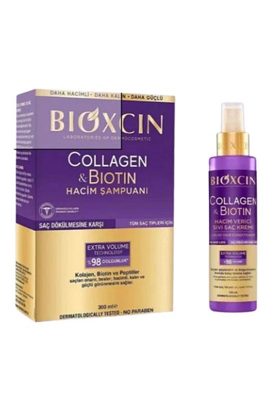 Bioxcin Hair Care Set Containing Collagen & Biotin for Thin and Sparse Hair (Shampoo - Liquid Conditioner)