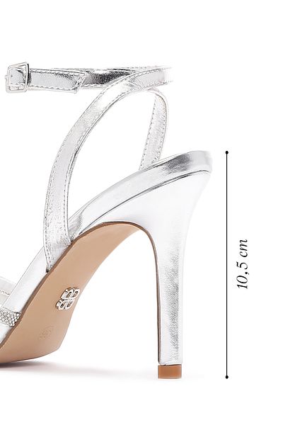 Derimod Silver Stoned Ankle Strap Women's Heeled Sandals - 24sfe451014