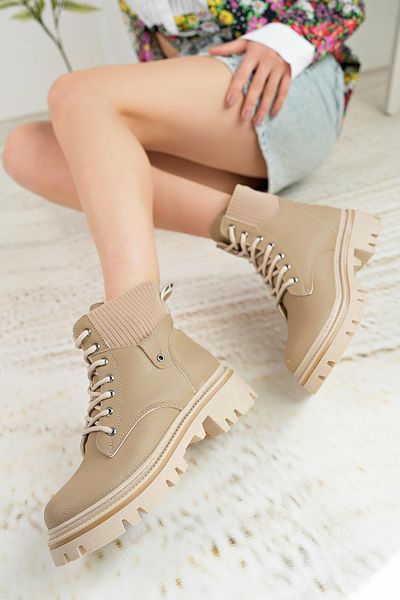 Nesil Shoes Дамски ботуши с връзки от норка Dvm 5003