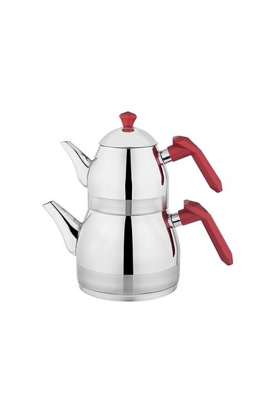 Schafer Luz Medium Size Steel Teapot Set 3 Pieces-Red
