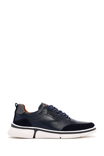 Derimod Navy Blue Men's Leather Sneakers - Lace-up and Thick Sole 24sfd623518