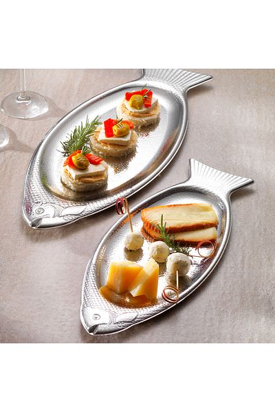 Schafer Ottoman Fish 2 Li Presentation Plate-Silver