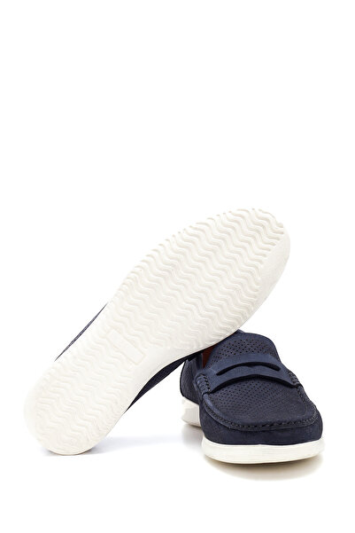 Derimod Men's Navy Blue Nubuck Genuine Leather Penny Loafer Shoes Casual Daily Shoes 24Sfd6580V3