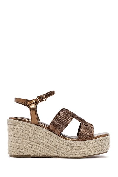 Derimod Bronze Wedge Heeled Espadrille - Women's, Ankle Strap 24SFE452232
