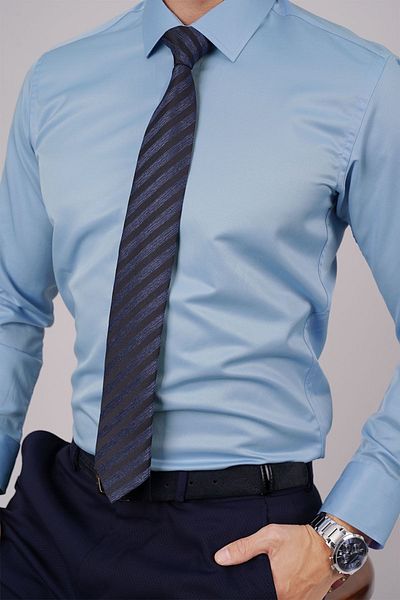 Etikmen Σετ γραβάτας Candy Blue και Navy Blue ριγέ - Πουκάμισο με κουτί δώρου