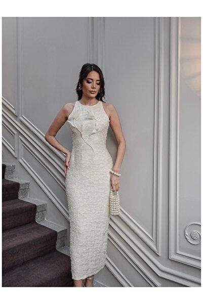 ESRAHELVACI Lined Floral Embossed Midi Dress