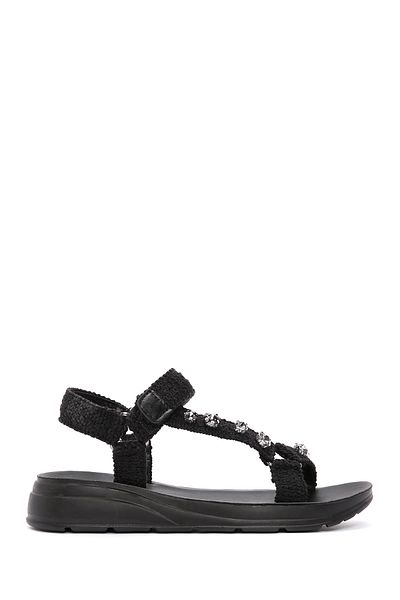 Derimod Black Stoned Women's Ankle Strap Sandals - 24SFE464714