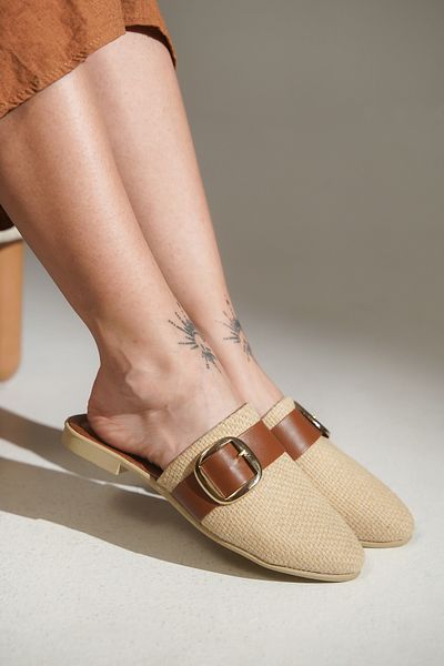 lovitto Belt Detailed Straw Women's Slippers