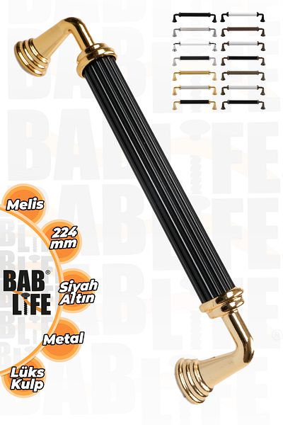 bablife Melis 224mm Negru - Mânere de mobilier pentru dulapuri de lux din metal auriu, cu toate opțiunile de culoare