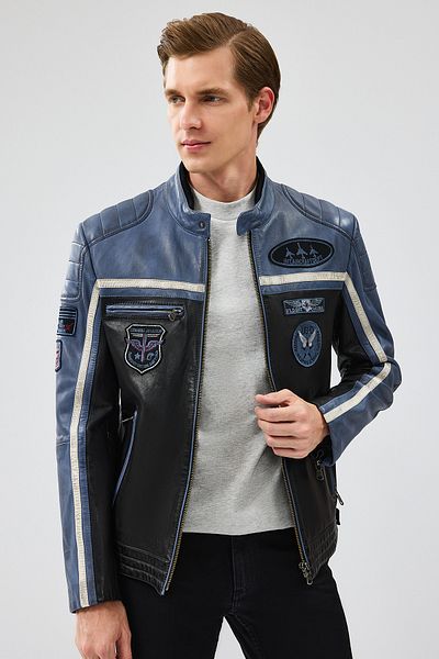 Derimod Takeoff Men's Blue Slim-Fit Leather Jacket 23Wgm6511Wf