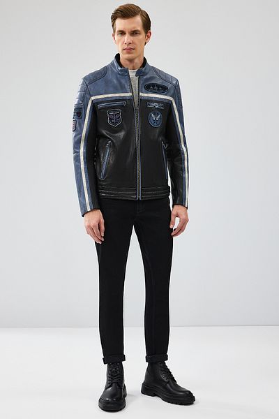 Derimod Takeoff Men's Blue Slim-Fit Leather Jacket 23Wgm6511Wf
