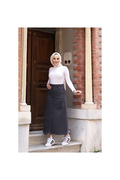 VELLICHOR Φούστα Gabardine με κουμπιά σε όλη την μήκος ΑΝΘΡΑΚΙΤΙΚΟ