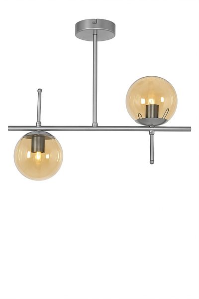 Fer Avize Cello Modern Design Gray Color Honey Glass Dining Table Top - Living Room 2-Piece Chandelier