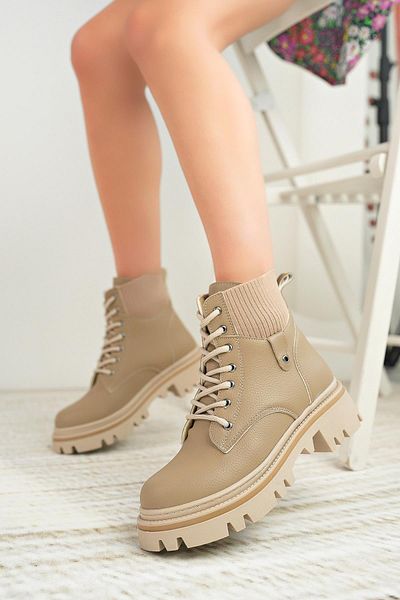 Nesil Shoes Дамски ботуши с връзки от норка Dvm 5003