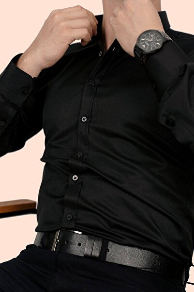 Etikmen Μαύρο Slimfit πουκάμισο Dobby & Γραβάτα με μαύρο γκρι σχέδιο σε συσκευασία δώρου