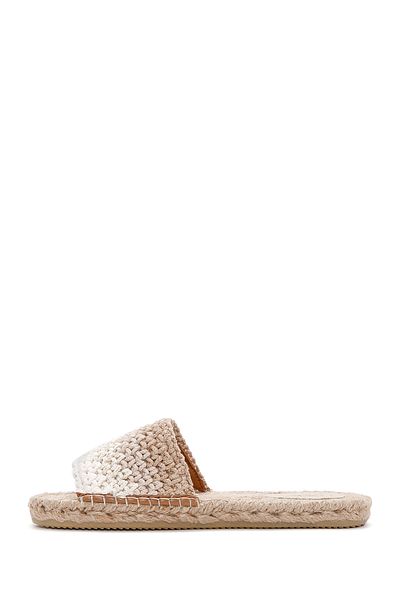 Derimod Beige Knitted Espadrille Slippers - Straw Sole, Women's, 24SFD205929