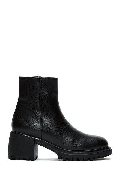 Derimod Black Leather Boots - Zippered and Thick Heels, Women's, 24WFD 183218