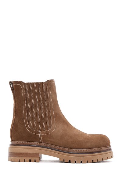Derimod Women's Tan Suede Leather Chelsea Boots 24Wfd 181510