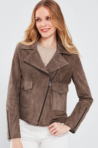 Derimod Amor Brown Suede Women's Leather Jacket - 24sgd 511810