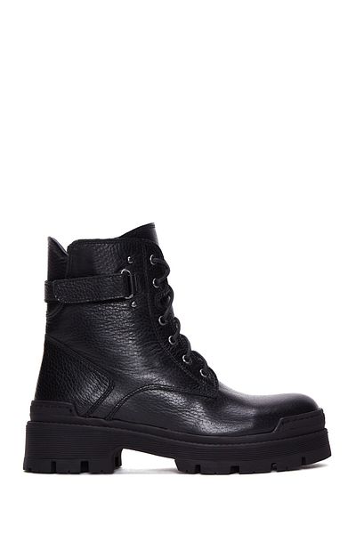 Derimod Black Leather Women's Boots - Lace up and Zipper 24WFD 182018