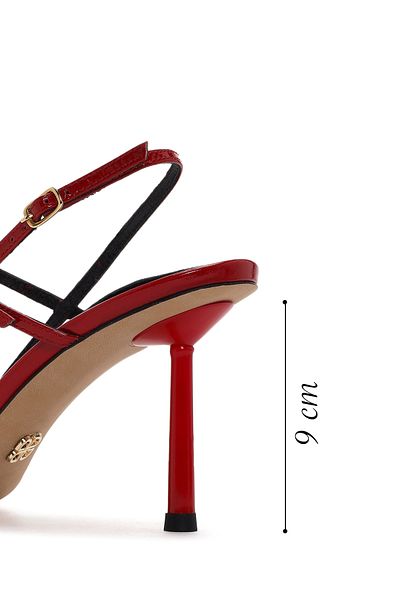 Derimod Red Patent Leather Women's Shoes - Ankle Strap, Open Back Heels 24SFD100516
