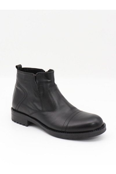Fosco 4569 Black Genuine Leather Rubber Sole Fur Men's Boots