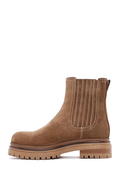 Derimod Women's Tan Suede Leather Chelsea Boots 24Wfd 181510