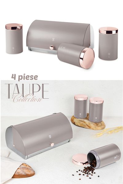Berlinger Haus Bread Box With Containers 4 Pcs Set Taupe Collection, Stainless Steel, Gray