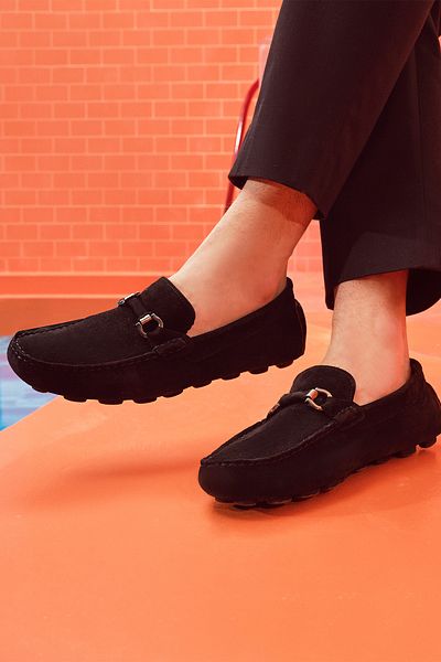 Derimod Men's Black Suede Leather Genuine Leather Penny Loafer Shoes Casual Daily Shoes 24Sfd634210