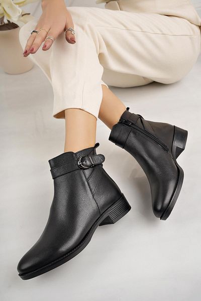 Castle Black 32002-1 Μαύρες γυναικείες μπότες από γνήσιο δέρμα με φερμουάρ