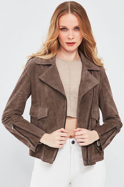 Derimod Amor Brown Suede Women's Leather Jacket - 24sgd 511810