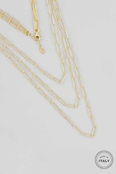 So CHIC... İtalyan Çoklu 18 Ayar Sarı Altın Kaplama 60 Cm Gümüş Zincir Kolye