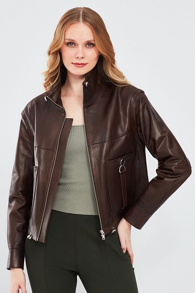 Derimod Edwina Women - Brown Removable Sleeve Leather Jacket 24sgd5165hn