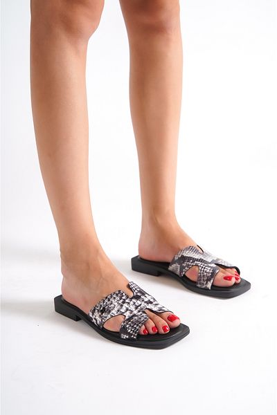 Mubiano Mbgvn656krkdl Papuci plat pentru femei din piele naturală cu model de crocodil