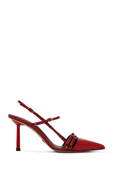 Derimod Red Patent Leather Women's Shoes - Ankle Strap, Open Back Heels 24SFD100516