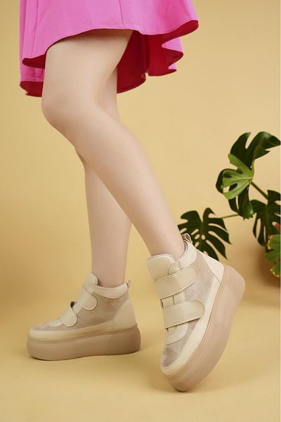 Nesil Shoes Γυναικεία αθλητικά μποτάκια Minal 96181 Beige Velcro
